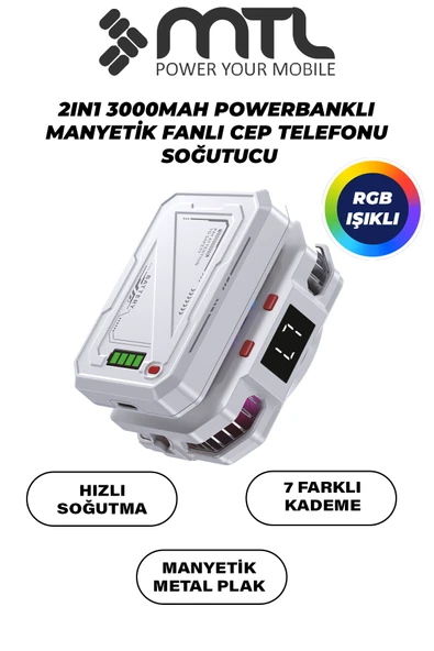 Bataryalı Telefon Tablet Soğutucu Fan | Magsafe Uyumlu, RGB, 7 Kademeli, 3000 mAH MT8464 ürün görseli 1
