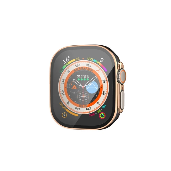 Apple Watch Ultra 49mm Legend Camlı Kasa Ekran Koruyucu - Siyah-Gold ürün görseli 1