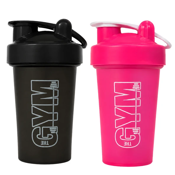 Gym Shaker 550 ML Ölçekli ve Sızdırmaz Kapaklı Protein Shaker 2'li Set (Siyah+Pembe) ürün görseli 1
