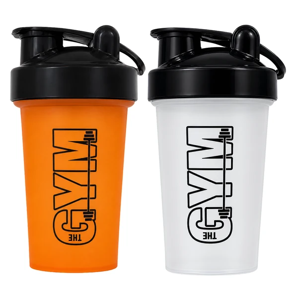 Gym Shaker 550 ML Ölçekli ve Sızdırmaz Kapaklı Protein Shaker 2'li Set (Turuncu+Şeffaf) ürün görseli 1