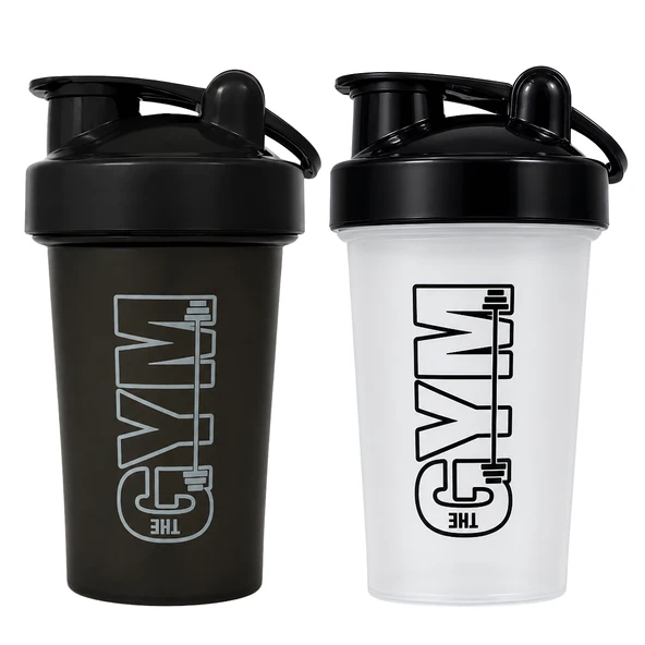 Gym Shaker 550 ML Ölçekli ve Sızdırmaz Kapaklı Protein Shaker 2'li Set (Siyah+Şeffaf) ürün görseli 1