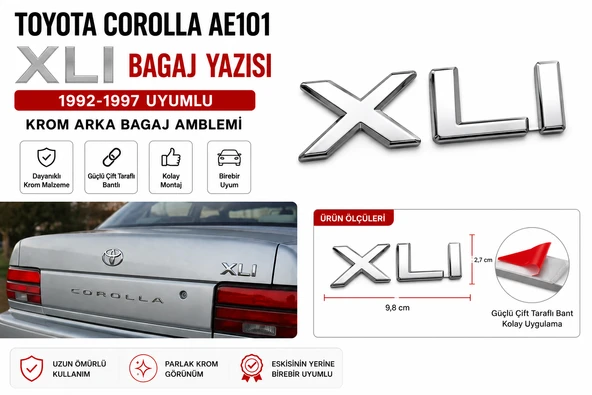 Toyota Corolla AE101 XLI Bagaj Yazısı Krom Arka Bagaj Amblemi 1992-1997 Uyumlu ürün görseli 1