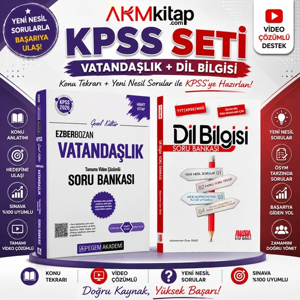 Pegem KPSS Vatandaşlık ve AKM Dil Bilgisi Soru Bankası Seti 2 Kitap ürün görseli 1