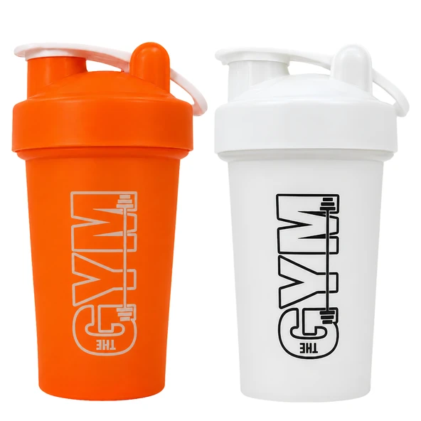 Gym Shaker 550 ML Ölçekli ve Sızdırmaz Kapaklı Protein Shaker 2'li Set (Turuncu+Beyaz) ürün görseli 1
