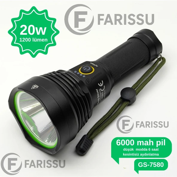 Gold Silver GS-7580 Profesyonel Şarjlı El Feneri - 20W, 1200 Lümen, 6000 Mah Batarya ürün görseli 1