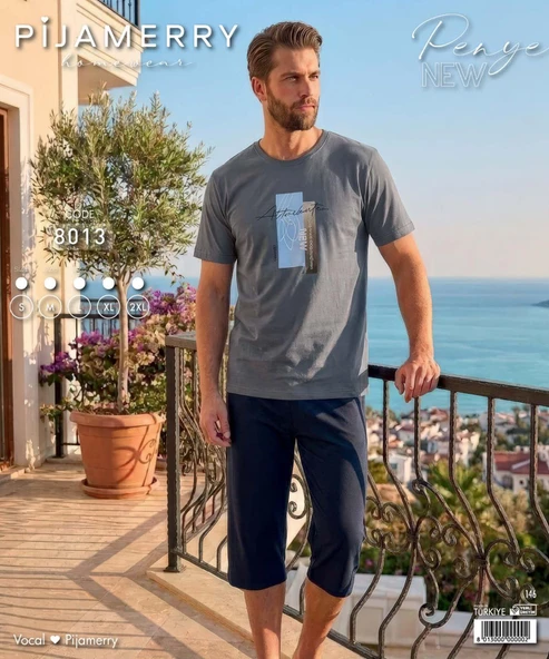 Pijamerry Erkek Bisiklet Yaka Kısa Kol Kapri Pijama Takımı 8013 - 1 Adet  M Antrasit ürün görseli 1