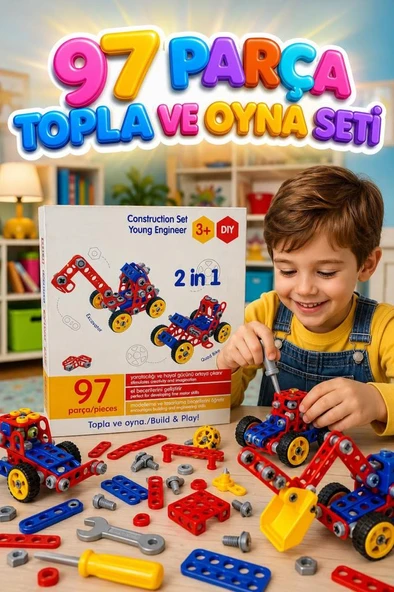 97 Parça Eğitici Sök-Tak Vidalı Mucit Tasarım Seti Eğitici Ve Yaratıcı Yapı Oyuncak Seti ürün görseli 1