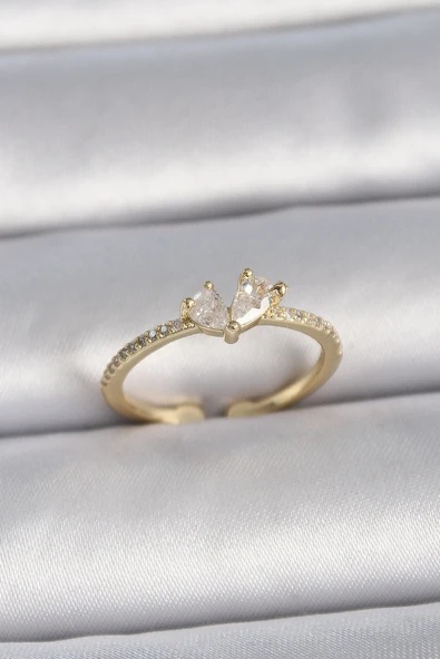 Pirinç Gold Renk Ayarlanabilir Zirkon Taşlı Model Kadın Yüzük ürün görseli 1