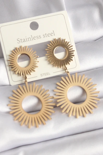 316L Çelik Gold Renk Güneş Model Kadın Küpe ürün görseli 1