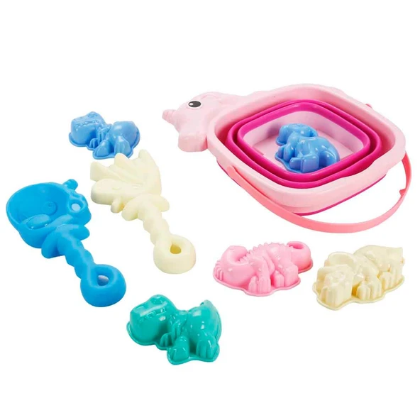 Katlanabilir Şekilli Kova Seti-Pembe Unicornlu Kova - Resim 2