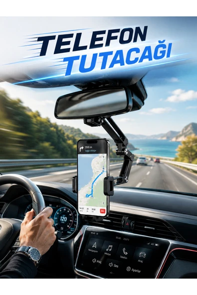 Dikiz Aynasına Monte Telefon Tutucu Katlanabilir Ayarlanabilir Araç İçi Telefon Standı ürün görseli 1