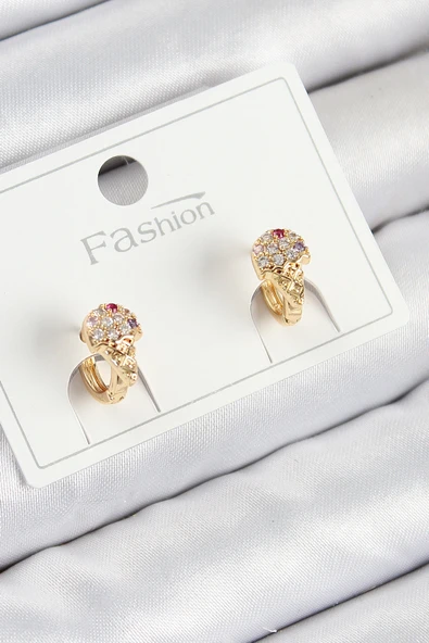 Pirinç Zirkon Taşlı Dondurma Model Gold Renk Çocuk Küpe ürün görseli 1