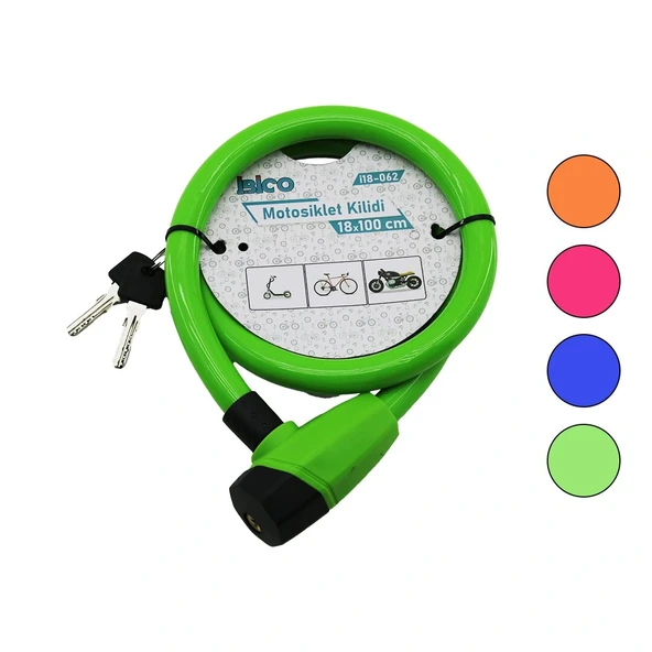 Anahtarli Kalin Motor - Bi̇si̇klet Ki̇li̇t Çeli̇k Tel Renkli̇ Kilif 18Mmx100Cm (5047) ürün görseli 1