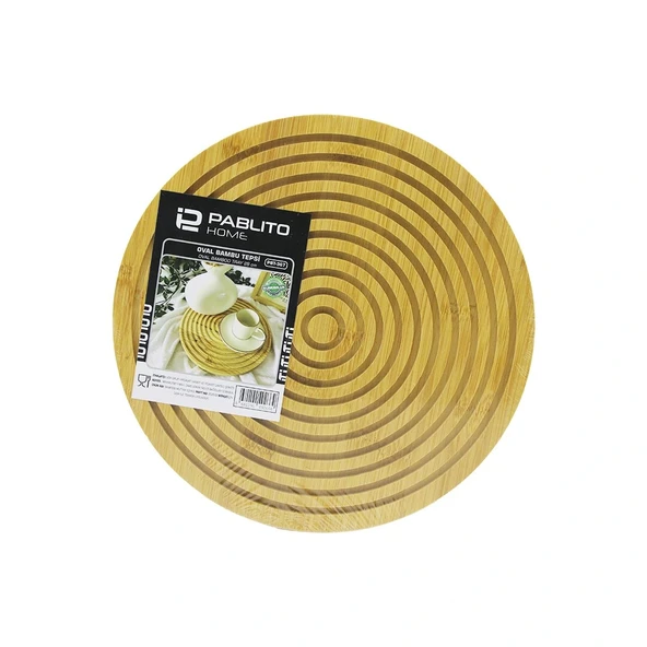 Yuvarlak Çi̇ft Tarafli=Düz - Dalgali Oyuk Kanalli Ahşap Bambu Sunum Tepsi̇ 28Cm (5047) ürün görseli 1