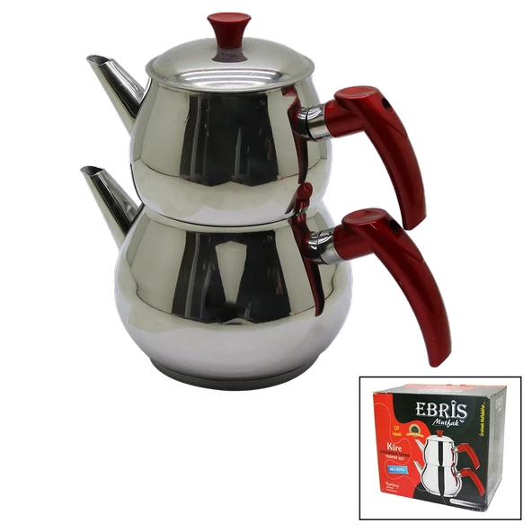 Ai̇le Büyük Boy Küre Çeli̇k Çaydanlik Seti̇ Üst: 1.2Lt - Alt: 2Lt (5047) ürün görseli 1