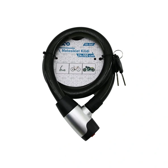 Anahtarli Metal Kaplama Kafa Çek-İt Ki̇li̇t Kapak Motor - Bi̇si̇klet Ki̇li̇t Çeli̇k Tel Si̇yah Şeffaf Kilif 24Mmx100Cm (5047) ürün görseli 1