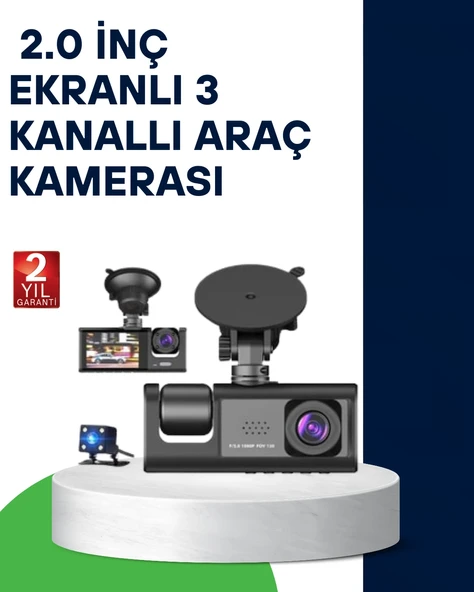 Üç Kameralı Araç Kamerası Full Hd Gece Görüş G-Sensör ürün görseli 1