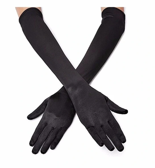 Siyah Renk Dirseğe Kadar Uzun Kumaş Eldiven 40 Cm (5047) ürün görseli 1