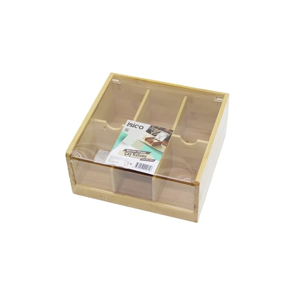 Ahşap Bambu 6 Bölmeli̇ Poşet Çay Kutusu Mi̇ka Plasti̇k Kapak 21X20X10Cm (5047) ürün görseli 1