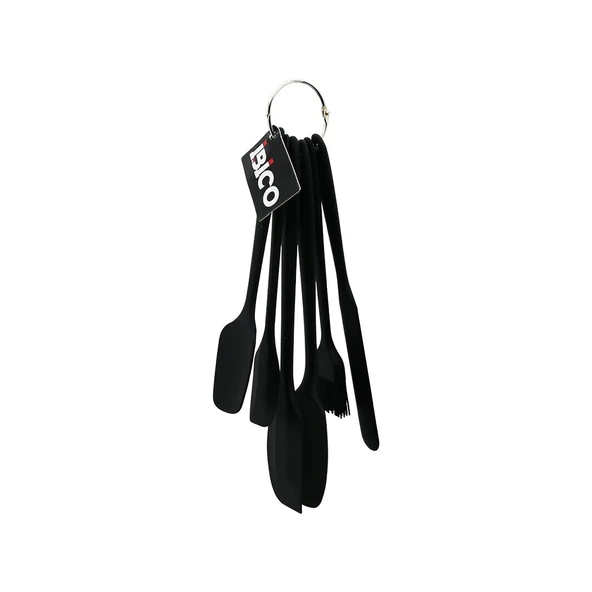 6Pcs Si̇li̇kon - Si̇yah Mutfak Seti̇ 2 Kaşik - 3 Spatula - Yumurta Firça Metal Asma Halkali (5047) ürün görseli 1