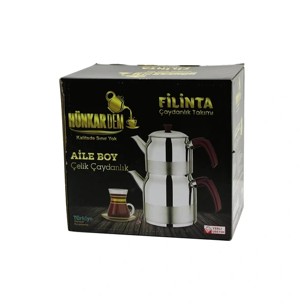 Fi̇li̇nta Ai̇le Boy Çeli̇k Çaydanlik Seti̇ Çi̇ft Kapakli Renkli̇ Bakali̇t Kulp Üst Demli̇k: 1.5Lt - Alt Suluk: 3Lt Kendi̇nden Süzgeçli̇ (5047) ürün görseli 1