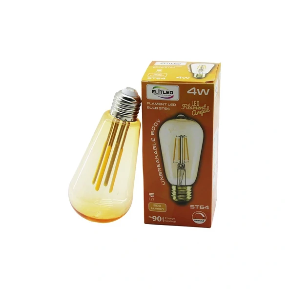 Eli̇tled St-64 4W - E27 Gold Color Flament Led Rusti̇k Ampul 500Lumen Kirilmaz Gövde (5047) ürün görseli 1