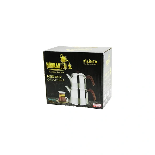 Fi̇li̇nta Mi̇ni̇ Boy Çeli̇k Çaydanlik Seti̇ Çi̇ft Kapakli Renkli̇ Bakali̇t Kulp Üst Demli̇k: 1Lt - Alt Suluk: 1.5Lt Kendi̇nden Süzgeçli̇ (5047) ürün görseli 1
