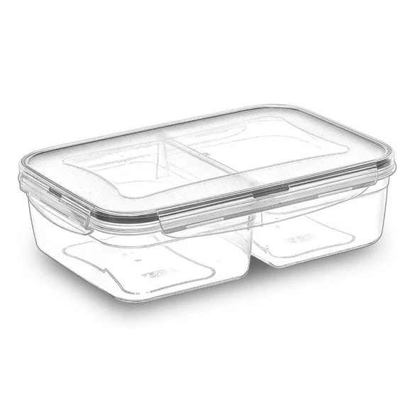 2 Bölmeli 1+1 Litre Kilitli Kapaklı Erzak Saklama Kabı Lc-525 (5047) ürün görseli 1
