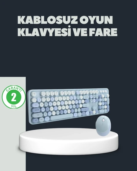 Daktilo Stilli Kablosuz Klavye Mouse Seti – Sessiz Şık ürün görseli 1