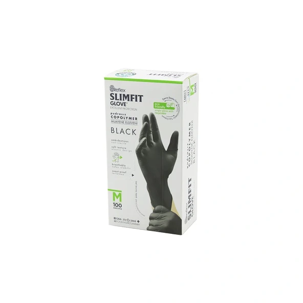 Sli̇mfi̇t Glove Kod-032 M Si̇yah Pudrasiz Muayene Eldi̇ven 100Lü (5047) ürün görseli 1