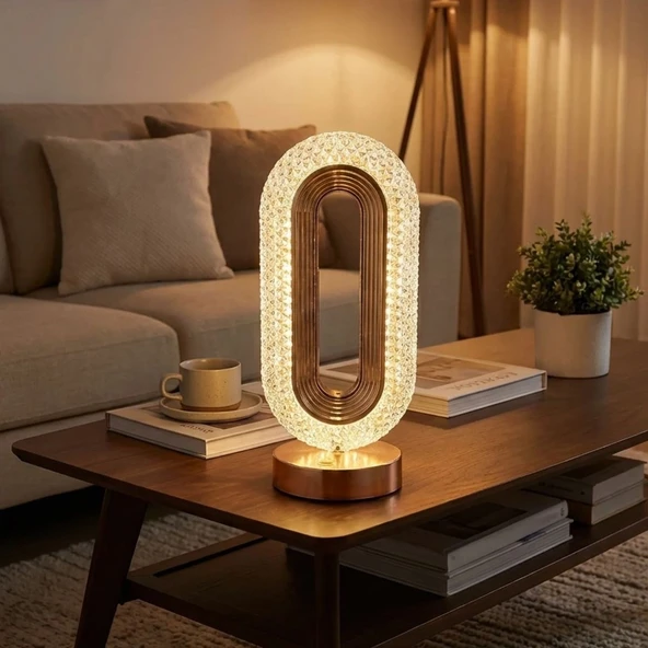 Oval Şeklinde Kristal Led Masa Lambası – Dokunmatik, 3 Renk Işık Modlu, Şarjlı Dekoratif Gece Lambası (5047) ürün görseli 1