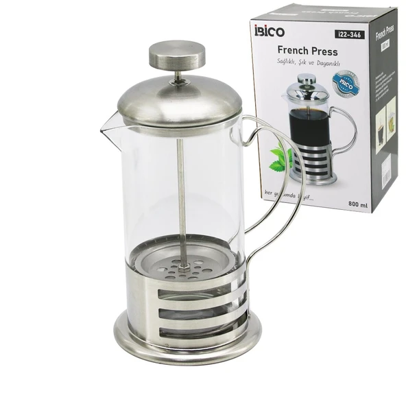 French Press Metal Kafes - Metal Kapak 800Ml Cam Bi̇tki̇ Süzgeçi̇ (5047) ürün görseli 1