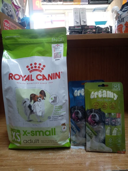 ROYAL CANİN Xsmall Adult Kuru Köpek Maması 1.5 KG+ 2 PAKET ( 8 ADET ) KÖPEK ÖDÜL KREMA ürün görseli 1