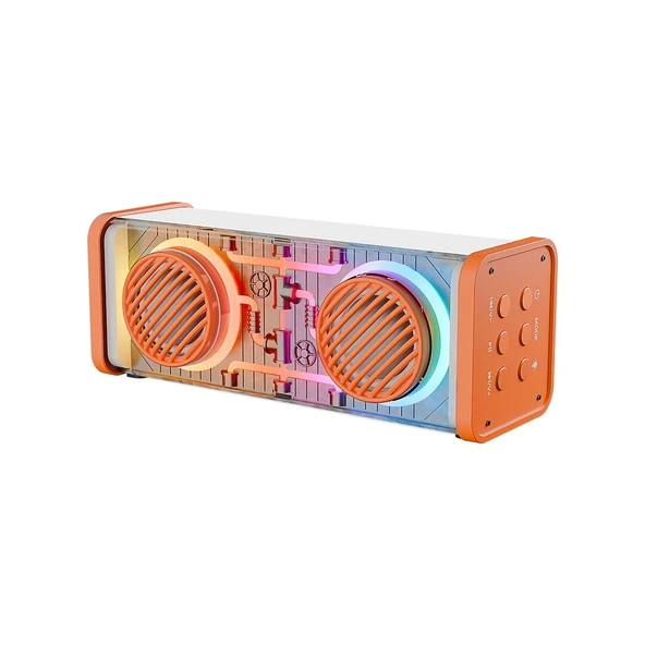 Turuncu-Beyaz Kablosuz Hoparlör - Speaker Taşinabi̇li̇r Mp3 Işikli Usb Şarjli Bt - Aux - Tes 10 Mt Menzi̇l 1200Mah Pi̇l - 10W (5047) ürün görseli 1