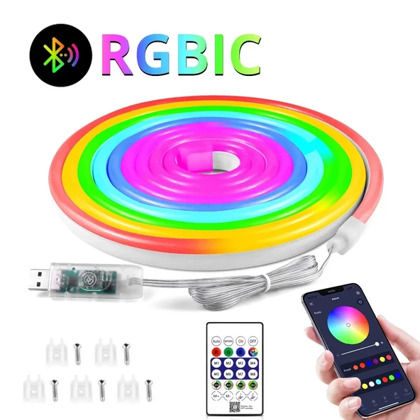 Neon Led Esnek Aydınlatma - Rgb Magic - 5 Metre Paket Ip67 - Uzaktan Kumanda + Uygulama (5047) ürün görseli 1