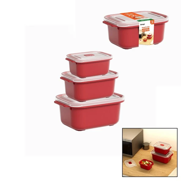3 Pcs Kirmizi Di̇kdörtgen Saklama Kab Set 500-1000-2000Ml (5047) ürün görseli 1
