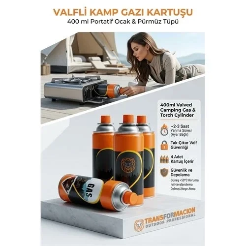4 Adet Valfli Kamp Gazı Kartuşu 400 Ml - Portatif Ocak & Pürmüz Tüpü 723213 ürün görseli 1