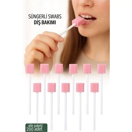 Süngerli Swab - Ağız Bakım Çubuğu - 200 Adet Aile Paketi 722089 ürün görseli 1