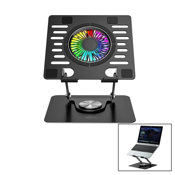 Katlanabi̇li̇r Laptop Stand Metal - Soğutucu Fan Rgb Işikli 360° Dönebi̇len Fan 2 Usb Soket (5047) ürün görseli 1