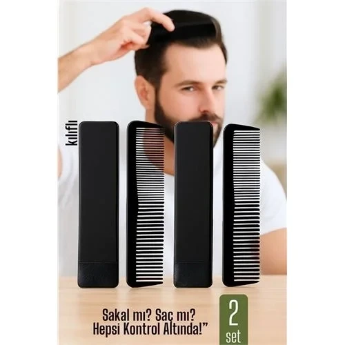 2 Li Kılıflı Cep Tarağı – 14 X 3 Cm | Kompakt, Şık Taşınabilir Erkek Bakım Tarağı 722175 ürün görseli 1
