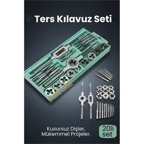 20 Parça Profesyonel Metrik Ters Kılavuz Pafta Seti M3-M12 - Hassas Açma Onarım Takımı ürün görseli 1