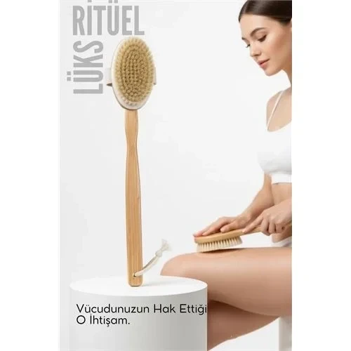 Uzun Saplı Doğal At Kılı Selülit Karşıtı Vücut Fırçası Peeling Masaj Aleti Selülit Fırçası 714799 ürün görseli 1