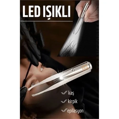 Led Işıklı Cımbız Kirpik Kaş Cımbız Epilasyon Cımbızı 721301 ürün görseli 1