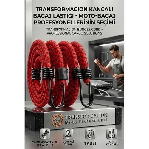 Kancalı Bagaj Lastiği - Motosiklet Bagaj Lastiği Esnek Paslanmaz Kancalı 2 Kancalı 4 Lü Paket 429053 ürün görseli 1