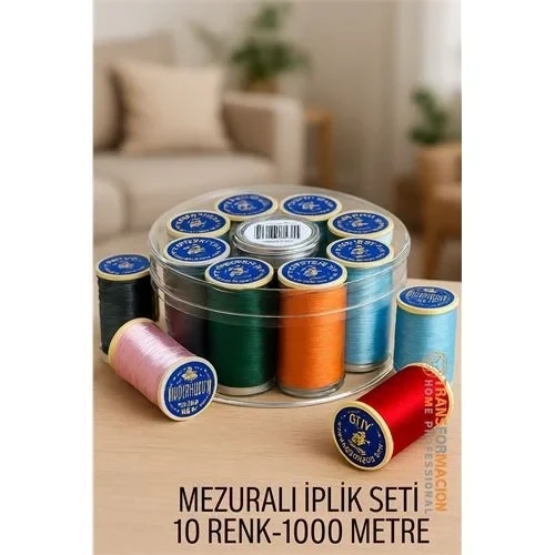 Dikiş İpliği Seti - 10 Renk 1000 Mt Kutulu Mezuralı Dikiş Seti 722075 ürün görseli 1