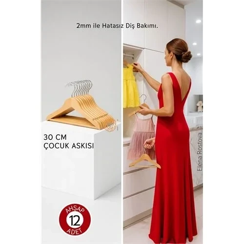 12’Li Lüks Masif Ahşap Çocuk Askı Seti - Rostova Stil Seçkisi - 30 Cm 719137 ürün görseli 1