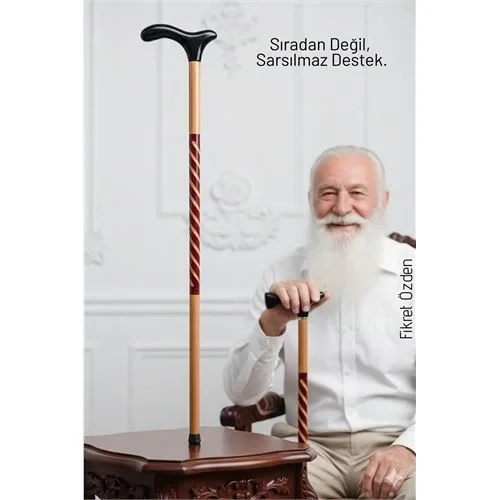 El İşçiliği Ahşap Baston - 93 Cm Özel İşlemeli, Ergonomik Derbi Başlıklı Şık Dayanıklı Yürüme Desteği 714476 ürün görseli 1