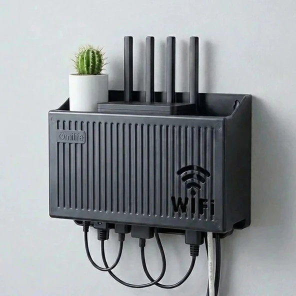Duvar Tipi Wi-Fi Modem Saklama Kutusu(Siyah) – Kablo Düzenleyici Router Raf Organizer (5047) ürün görseli 1