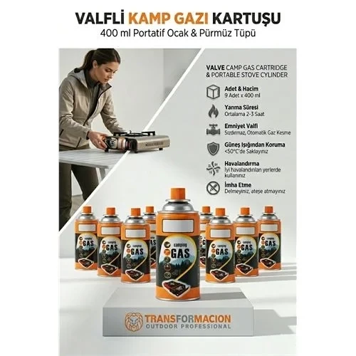 9 Adet Valfli Kamp Gazı Kartuşu 400 Ml - Portatif Ocak & Pürmüz Tüpü 723214 ürün görseli 1