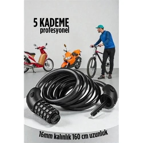 Şifreli Bisiklet Kilidi 16 Mm Kalınlık 200 Cm Scooter Motosiklet Kilidi - Çelik Kablo 722481 ürün görseli 1